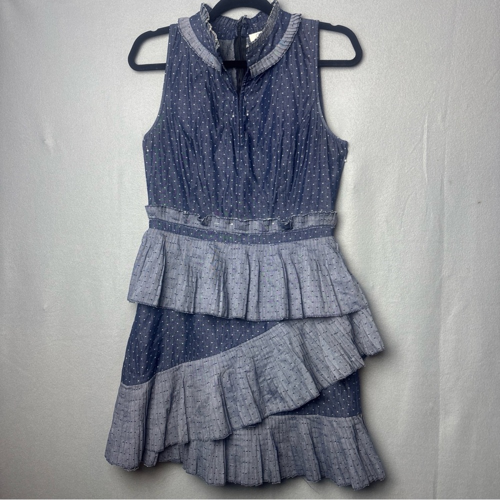 Parker Navy and Light Blue Ruffle‎ Midi Dress